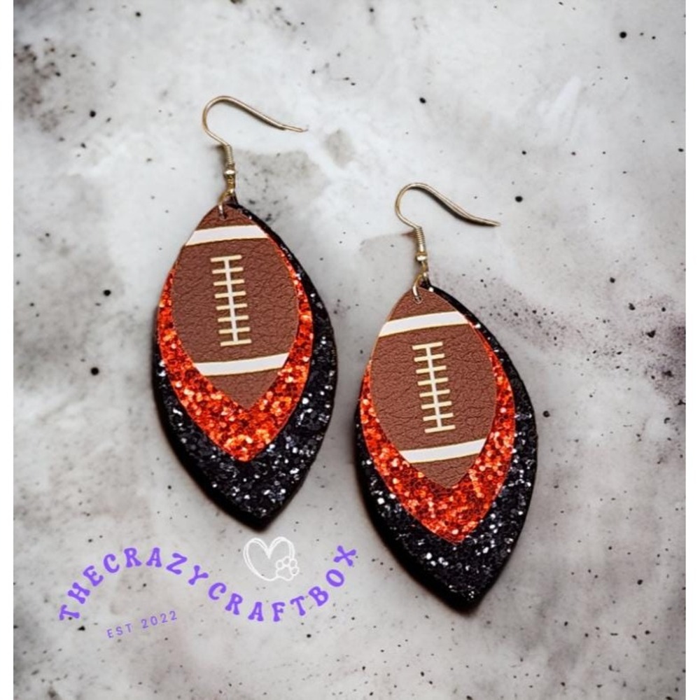 Football Glitter Earrings Red & Black Football Earrings Sports‎ Fan Accessories